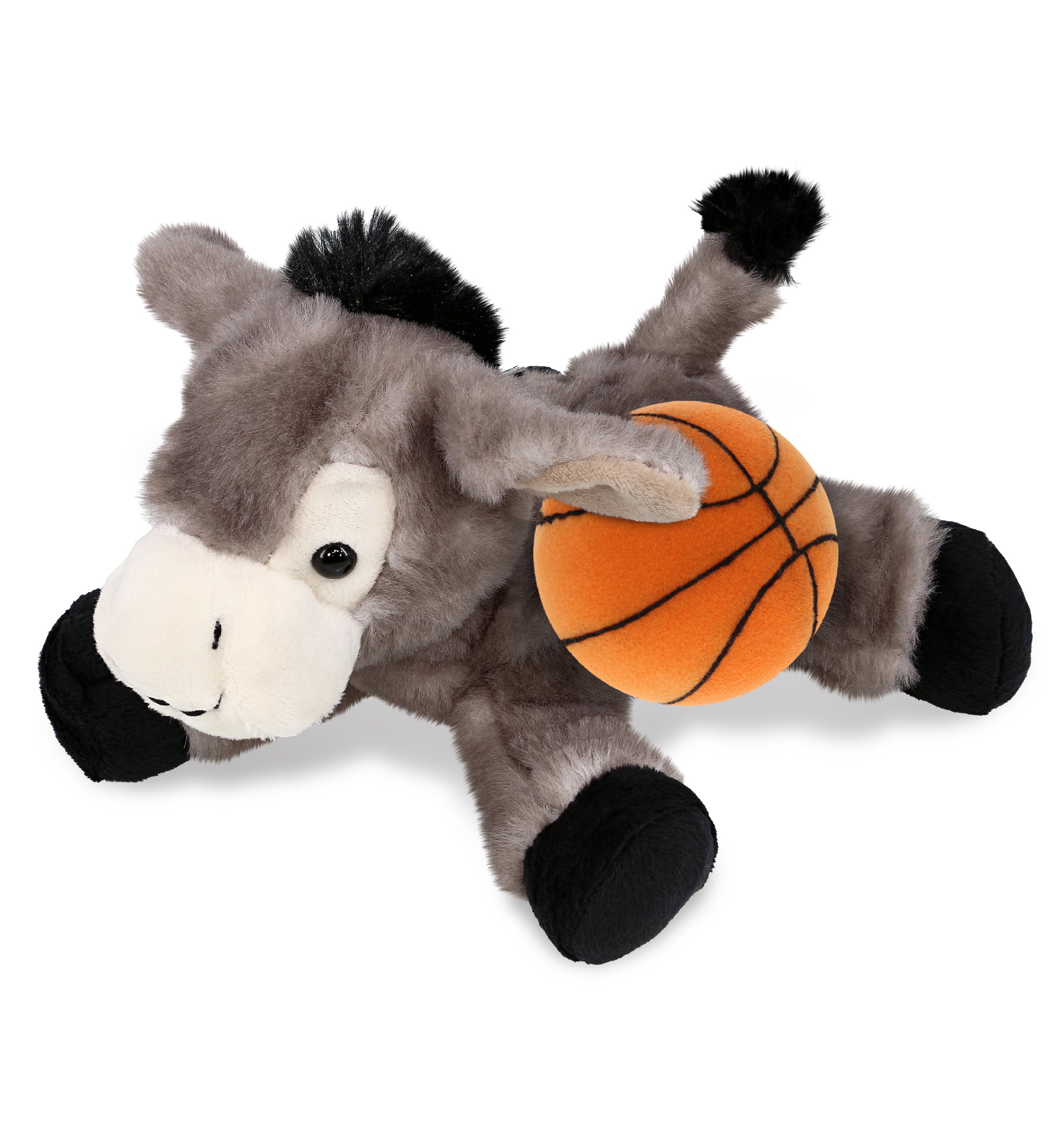 SUPER SOFT PLUSH - LYING GREY DONKEY WITH BASKETBALL PLUSH