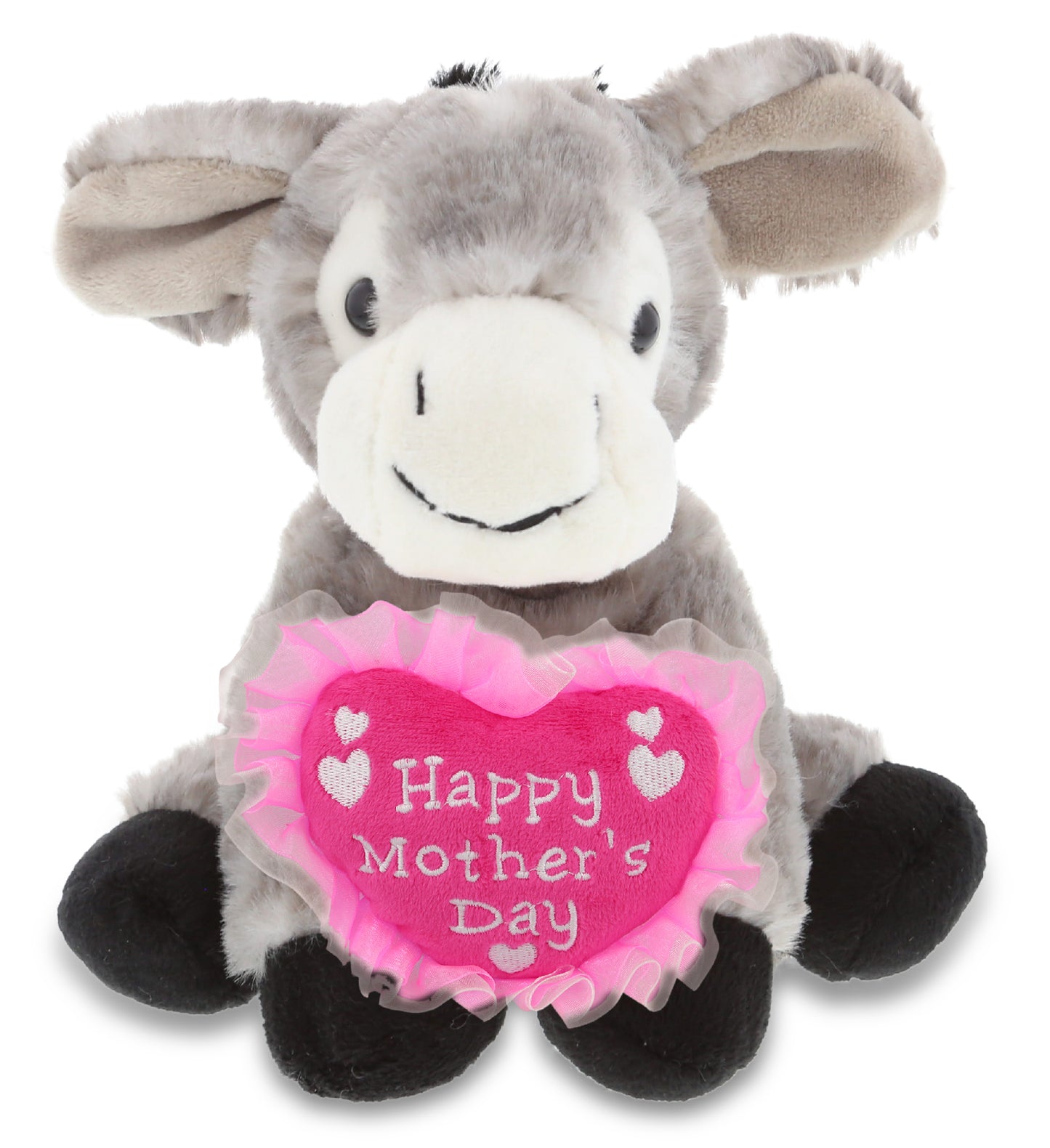PLUSH MOTHERS DAY HEART - SUPER SOFT PLUSH - LYING GREY DONKEY