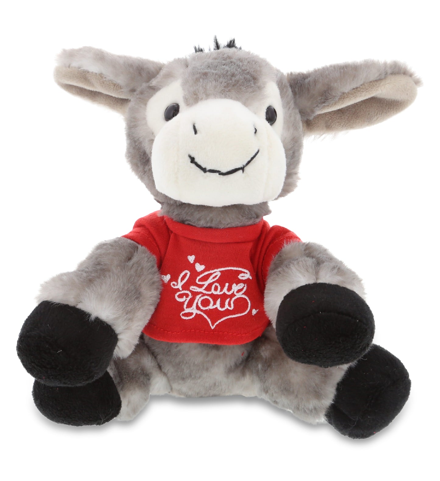 PLUSH I LOVE YOU RED SHIRT- SUPER SOFT PLUSH - LYING GREY DONKEY