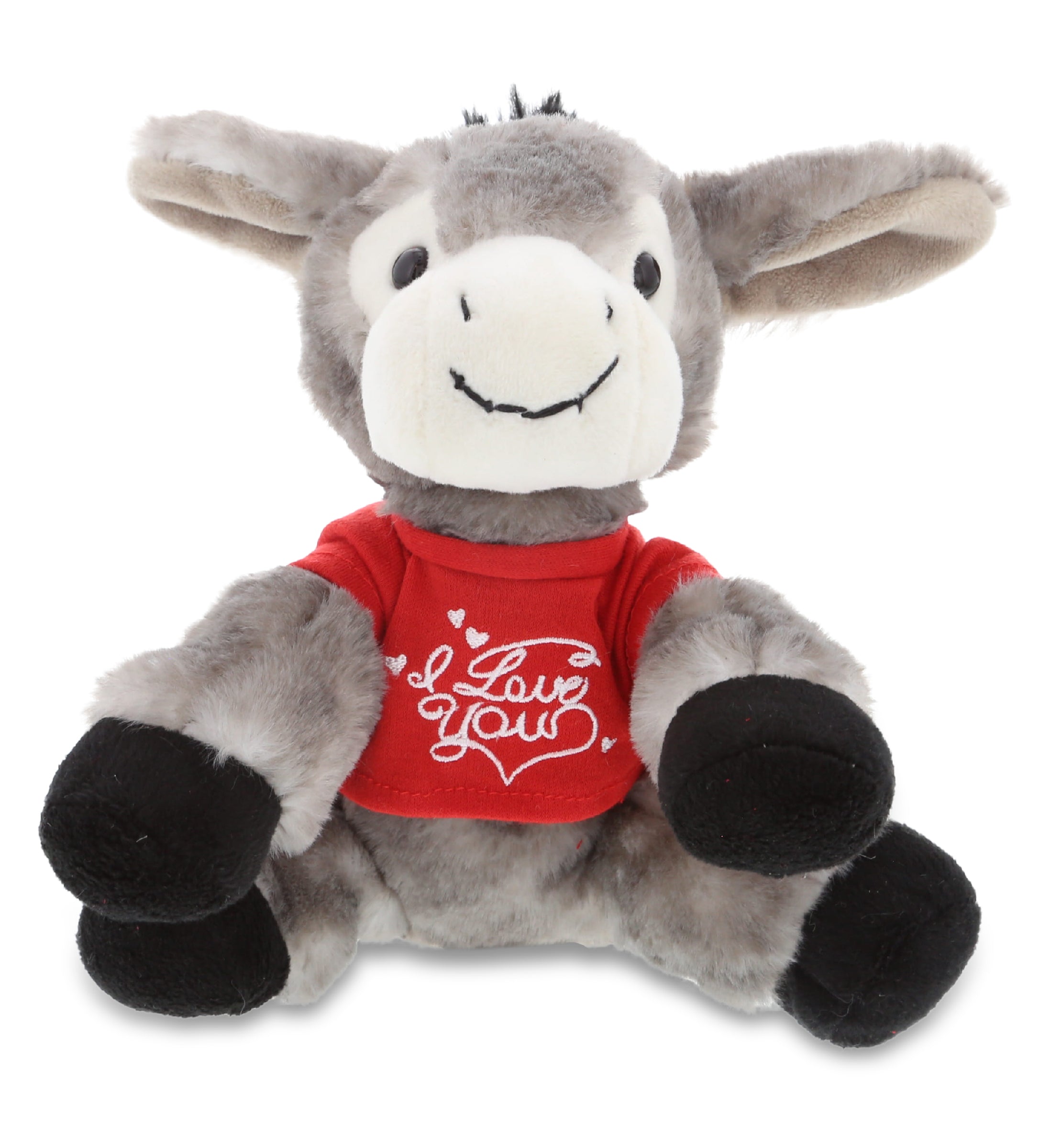 PLUSH I LOVE YOU RED SHIRT- SUPER SOFT PLUSH - LYING GREY DONKEY