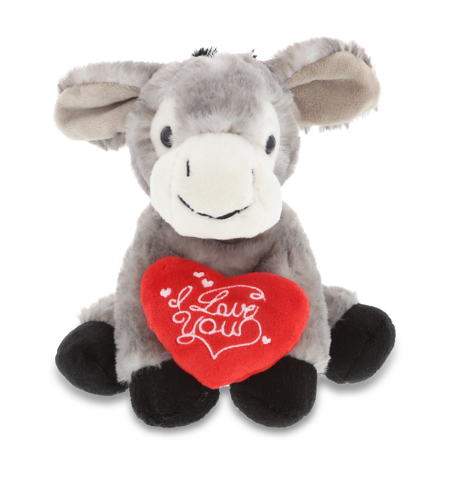 PLUSH I LOVE YOU RED HEART - SUPER SOFT PLUSH - LYING GREY DONKEY