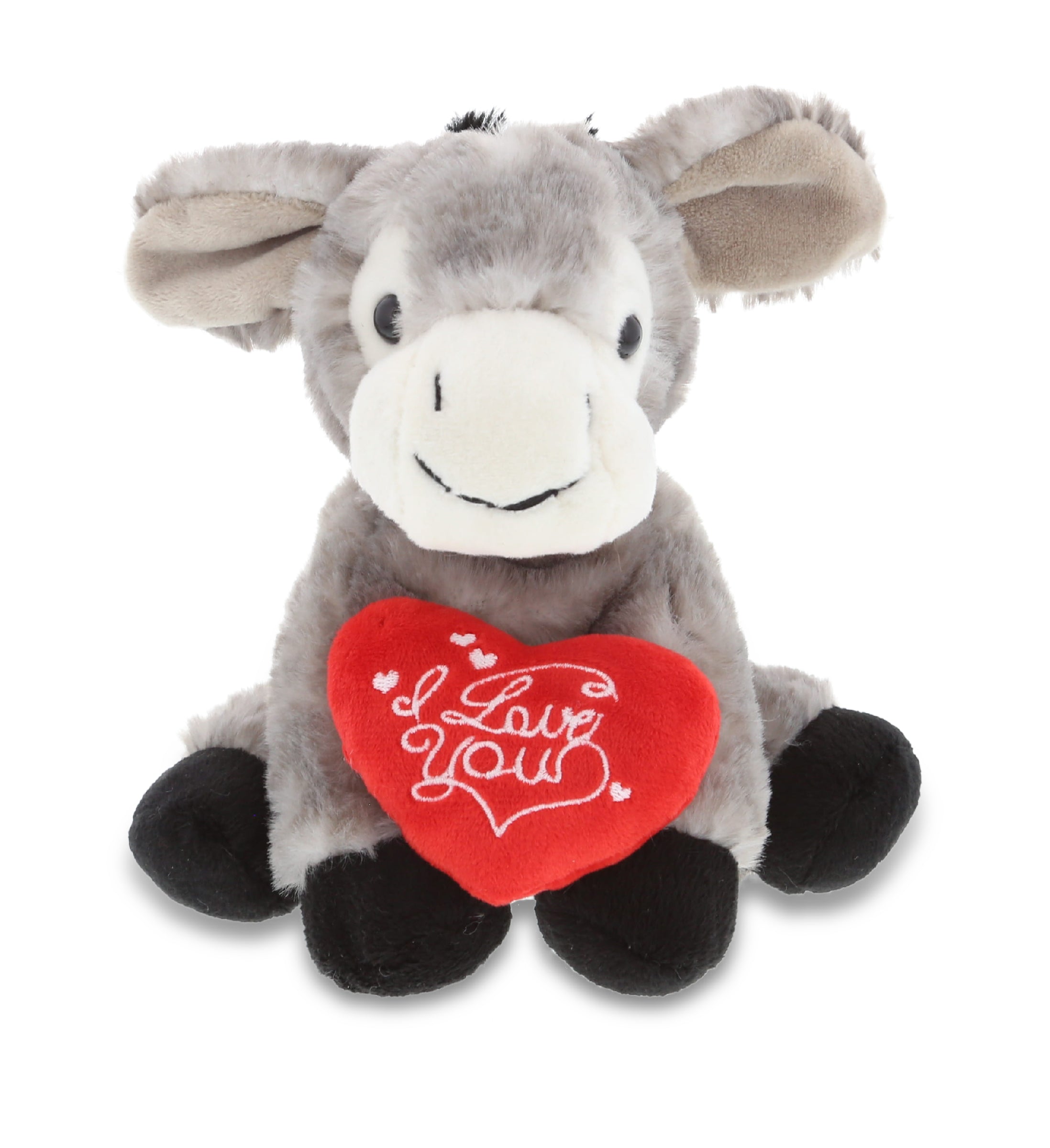 PLUSH I LOVE YOU RED HEART - SUPER SOFT PLUSH - LYING GREY DONKEY