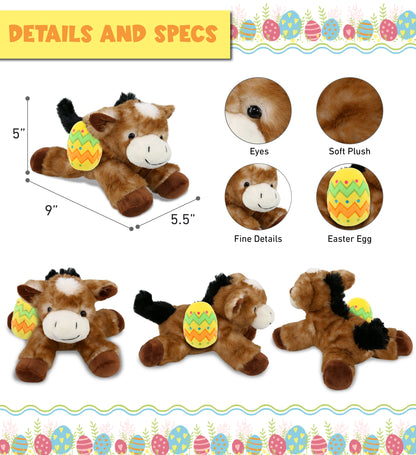 DolliBu Super Soft Lying Brown Donkey with Yellow Easter Egg Plush - 9 Inches