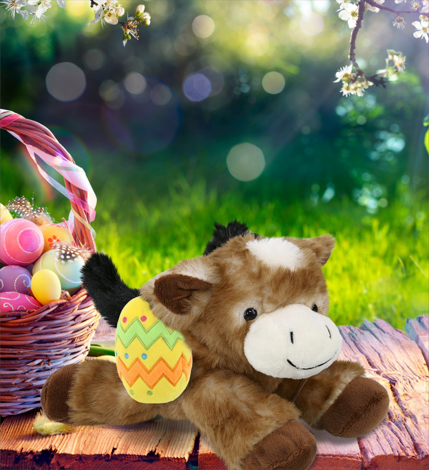 DolliBu Super Soft Lying Brown Donkey with Yellow Easter Egg Plush - 9 Inches