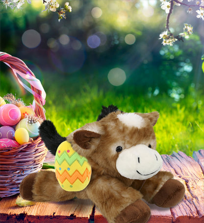 DolliBu Super Soft Lying Brown Donkey with Yellow Easter Egg Plush - 9 Inches