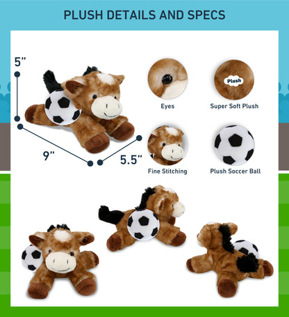 SUPER SOFT PLUSH - LYING BROWN DONKEY WITH SOCCER PLUSH
