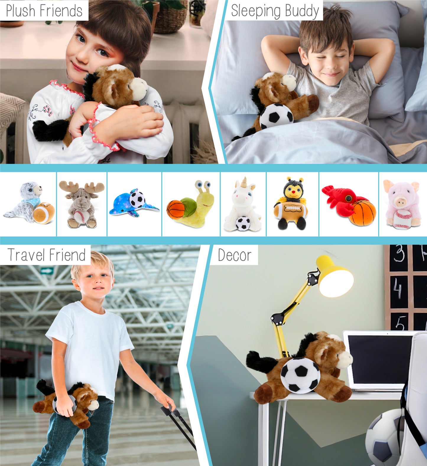 SUPER SOFT PLUSH - LYING BROWN DONKEY WITH SOCCER PLUSH