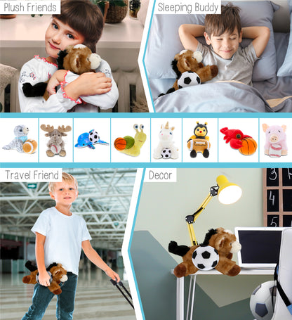 SUPER SOFT PLUSH - LYING BROWN DONKEY WITH SOCCER PLUSH