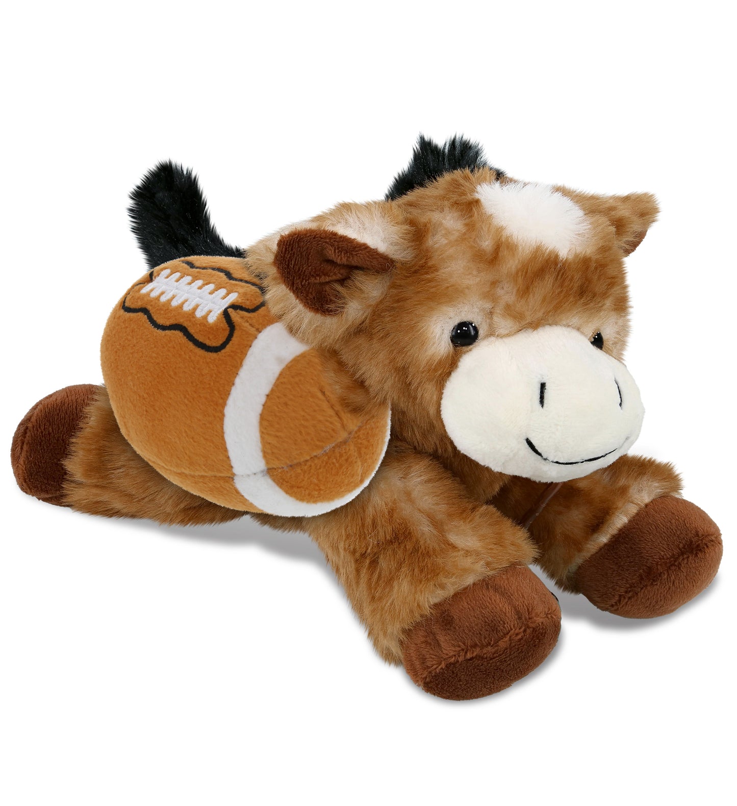 SUPER SOFT PLUSH - LYING BROWN DONKEY WITH FOOTBALL PLUSH