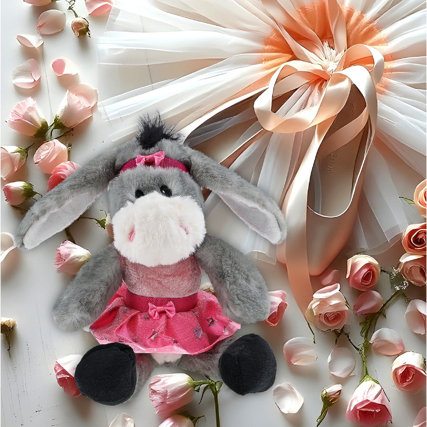SUPER SOFT PLUSH - SITTING GREY DONKEY BALLERINA