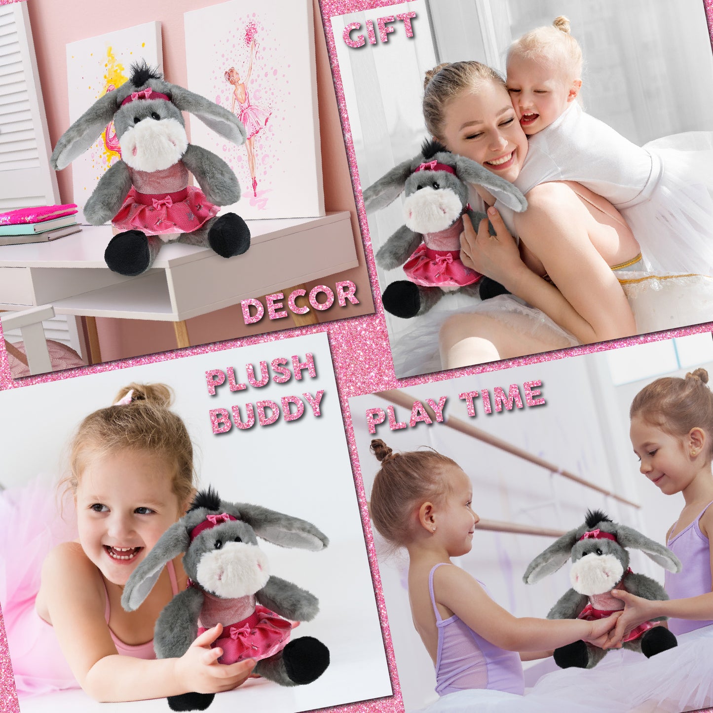 SUPER SOFT PLUSH - SITTING GREY DONKEY BALLERINA