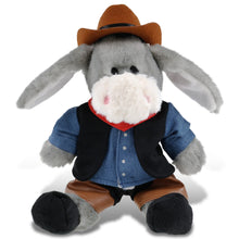 SUPER SOFT PLUSH - SITTING GREY DONKEY COWBOY DRESS UP