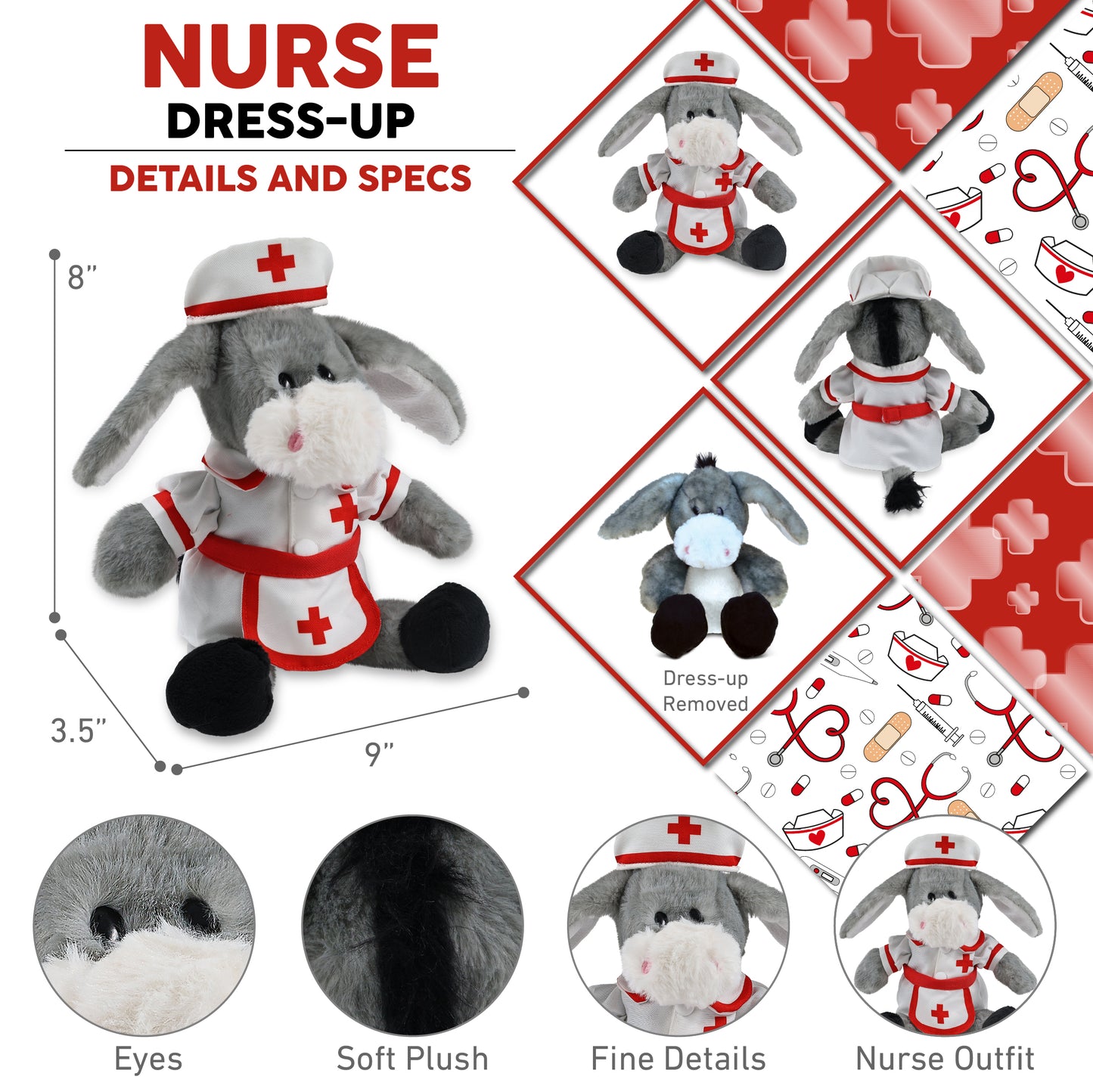 SUPER SOFT PLUSH - SITTING GREY DONKEY NURSE