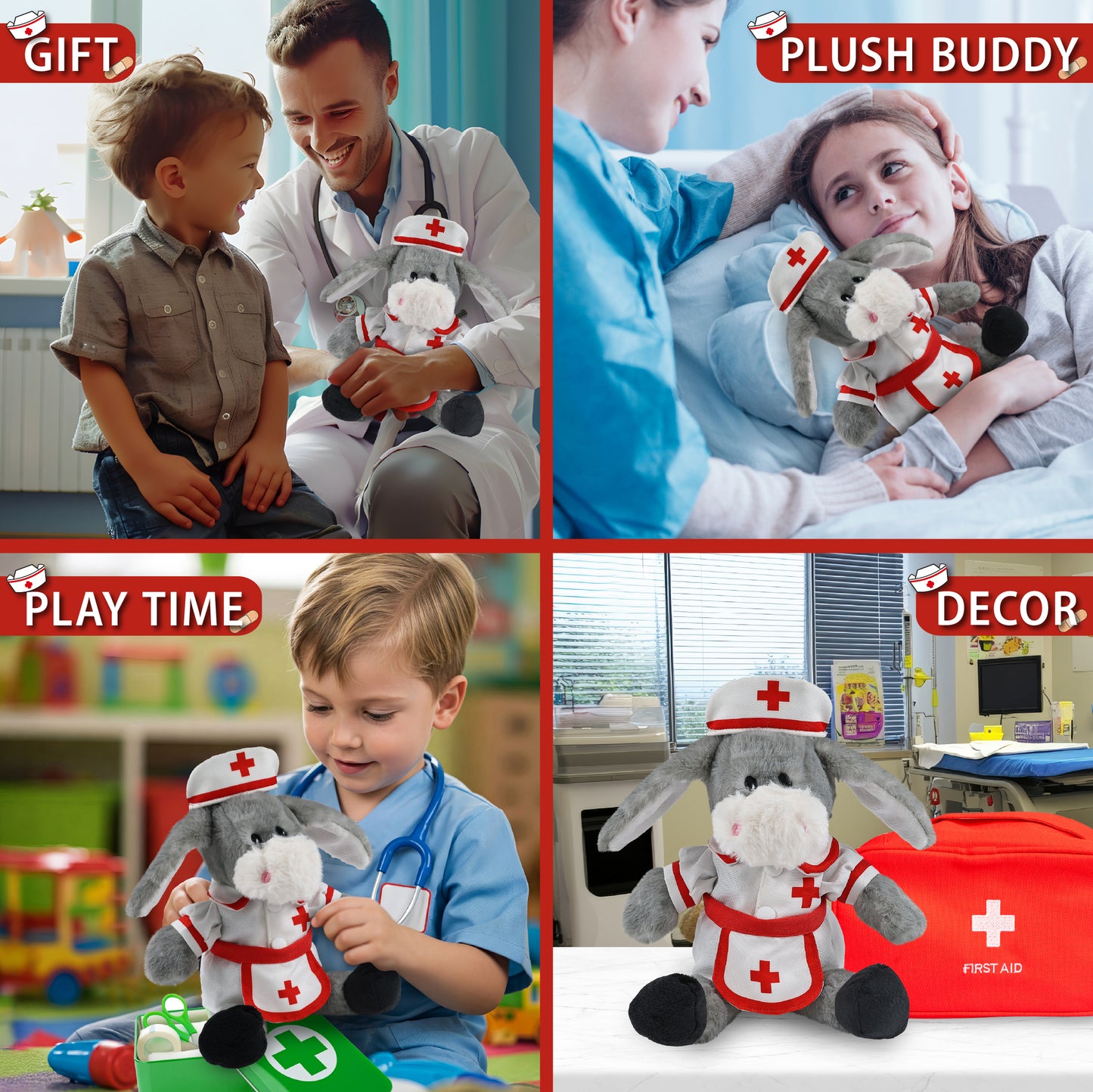 SUPER SOFT PLUSH - SITTING GREY DONKEY NURSE