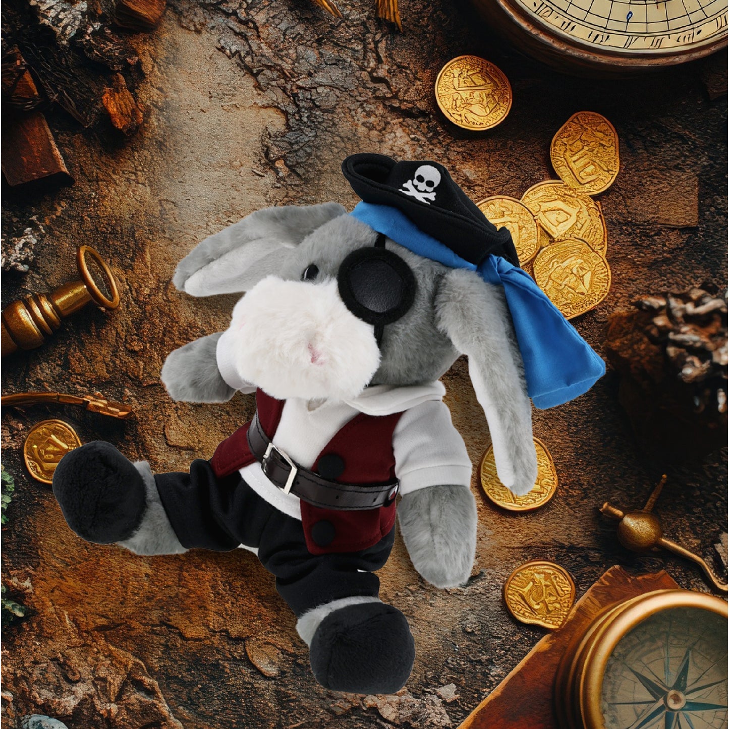 SUPER SOFT PLUSH - SITTING GREY DONKEY PIRATE DRESS UP