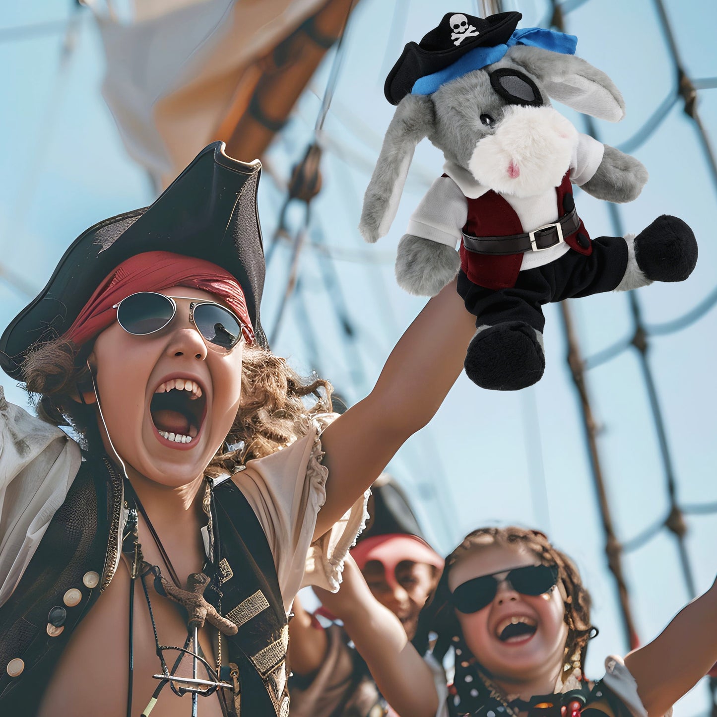 SUPER SOFT PLUSH - SITTING GREY DONKEY PIRATE DRESS UP