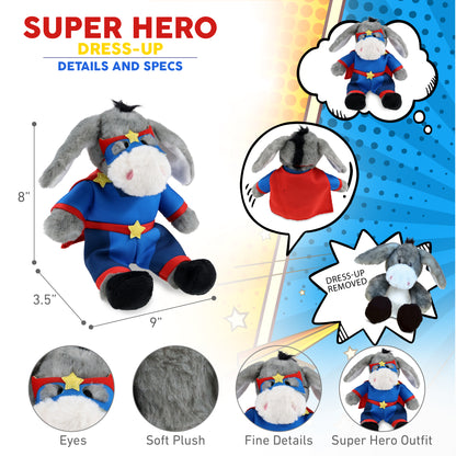 SUPER SOFT PLUSH - SITTING GREY DONKEY SUPER HERO