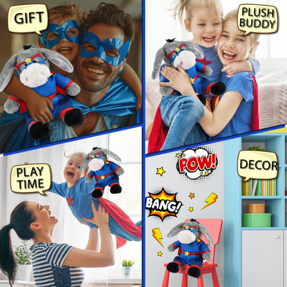 SUPER SOFT PLUSH - SITTING GREY DONKEY SUPER HERO