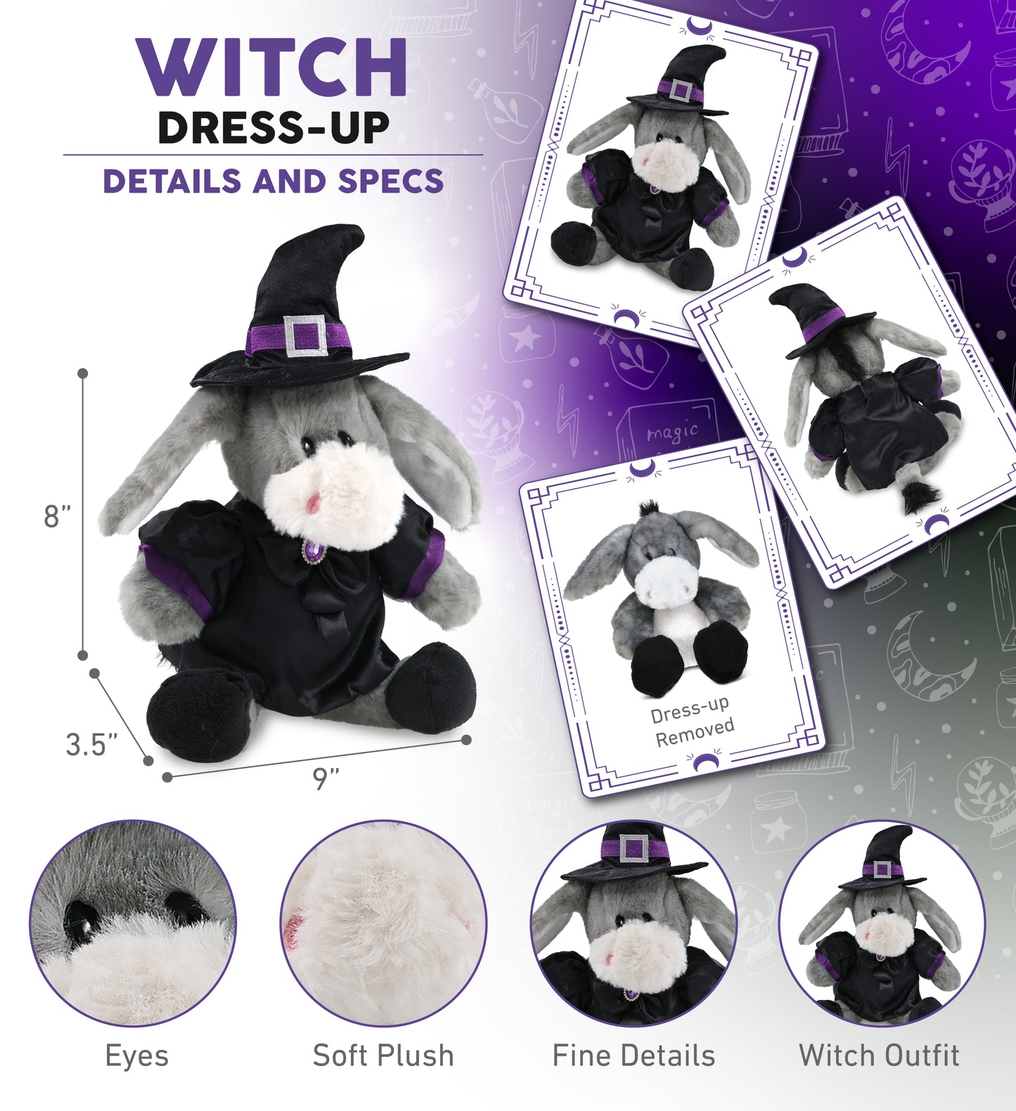 SUPER SOFT PLUSH - SITTING GREY DONKEY WITCH DRESS UP