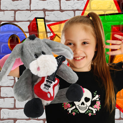 SUPER SOFT PLUSH - SITTING GREY DONKEY WITH GUITAR ADD ON
