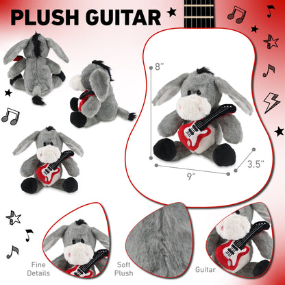 SUPER SOFT PLUSH - SITTING GREY DONKEY WITH GUITAR ADD ON