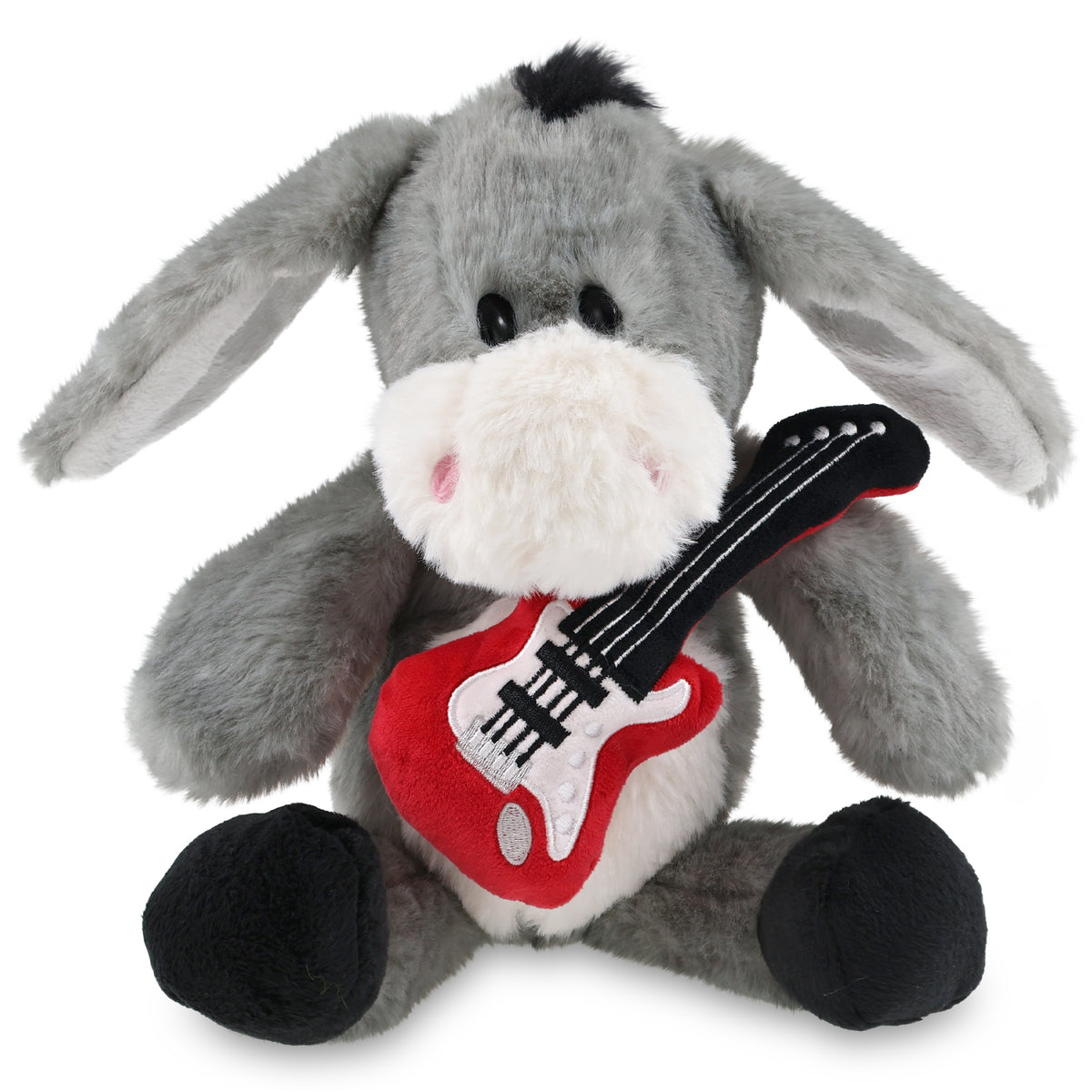 SUPER SOFT PLUSH - SITTING GREY DONKEY WITH GUITAR ADD ON