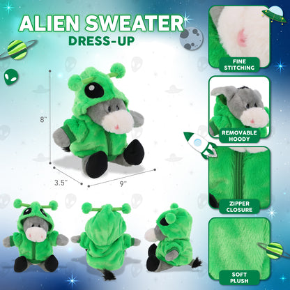 SUPER SOFT PLUSH - SITTING GREY DONKEY WITH ALIEN SWEATER