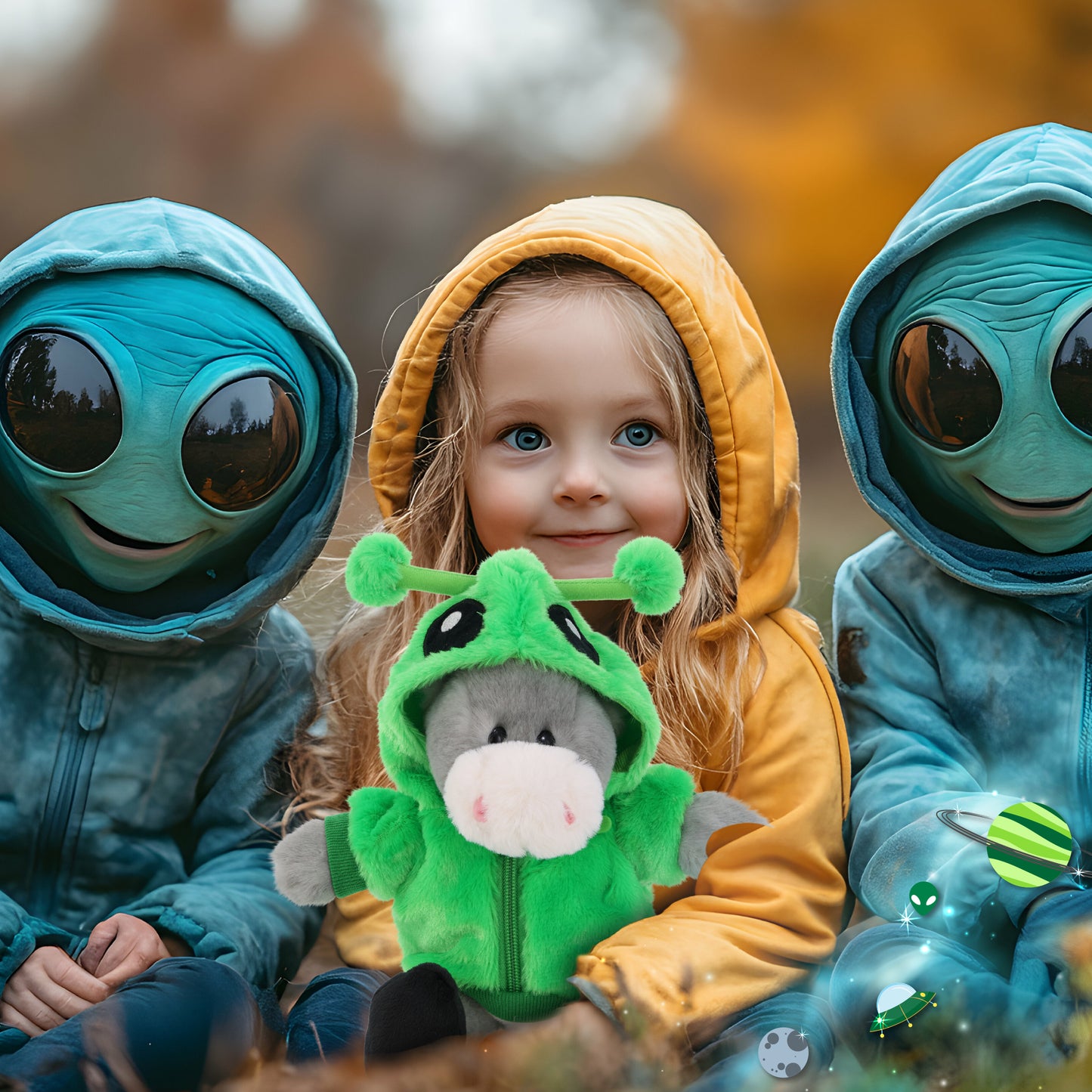 SUPER SOFT PLUSH - SITTING GREY DONKEY WITH ALIEN SWEATER