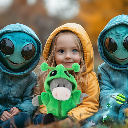 SUPER SOFT PLUSH - SITTING GREY DONKEY WITH ALIEN SWEATER