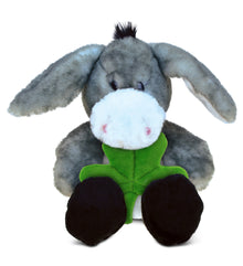 DolliBu Sitting Grey Donkey Stuffed Animal with Green Plush Shamrock - 9 Inches