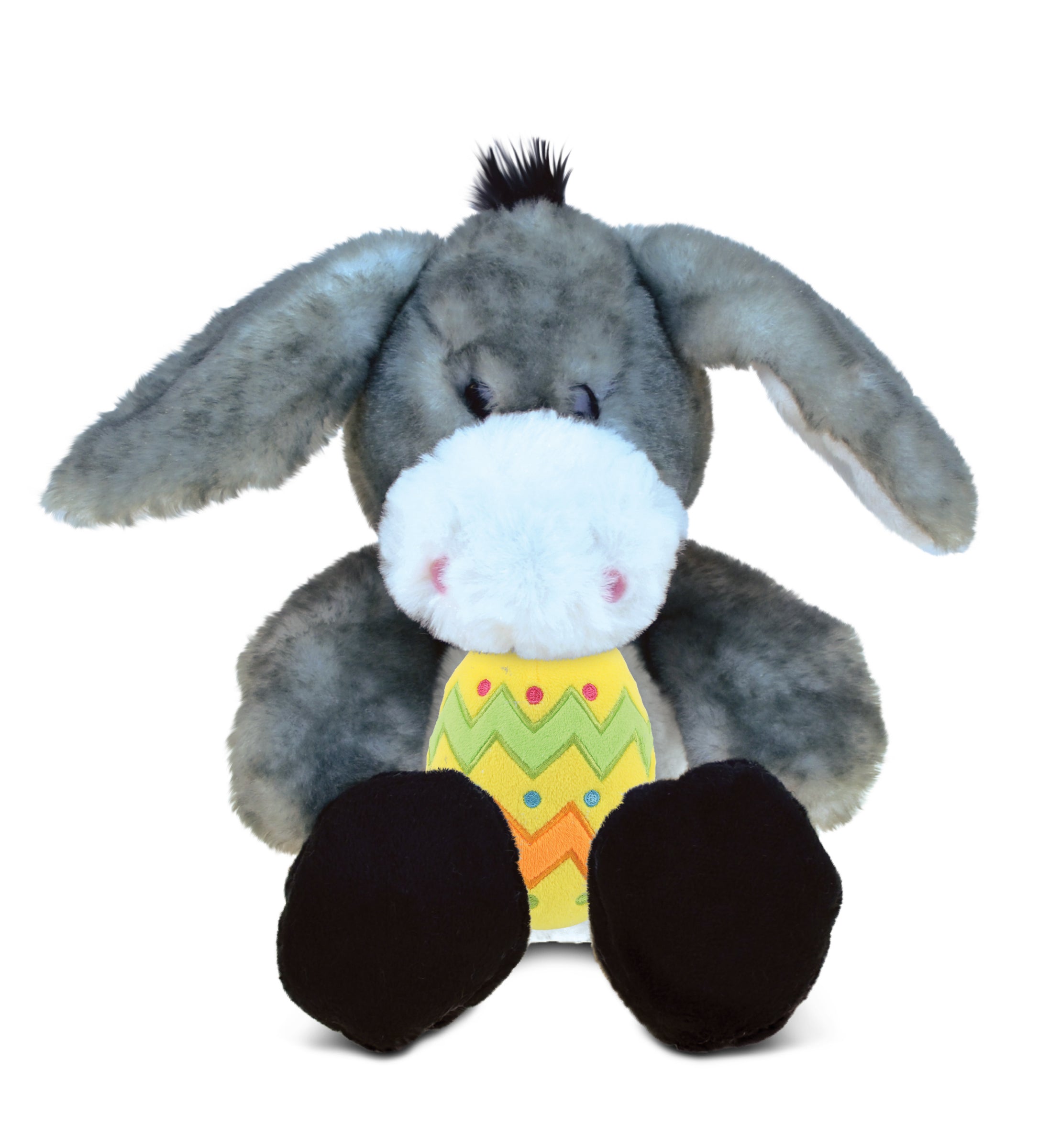 DolliBu Super Soft Sitting Grey Donkey with Yellow Easter Egg Plush - 9 Inches