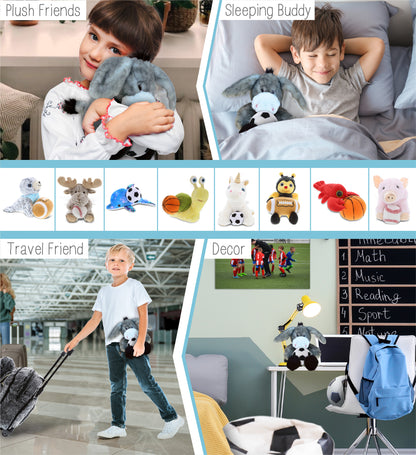 SUPER SOFT PLUSH - SITTING GREY DONKEY WITH SOCCER PLUSH