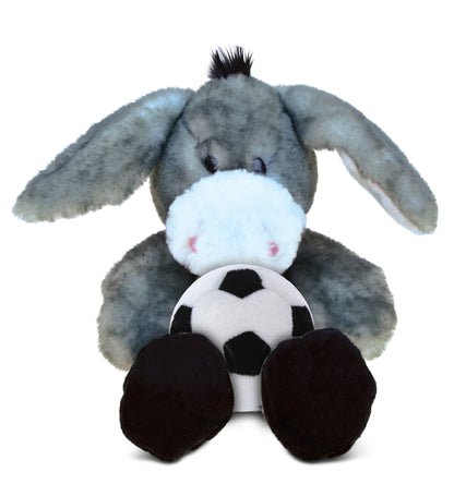 SUPER SOFT PLUSH - SITTING GREY DONKEY WITH SOCCER PLUSH