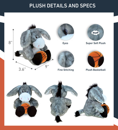 SUPER SOFT PLUSH - SITTING GREY DONKEY WITH BASKETBALL PLUSH