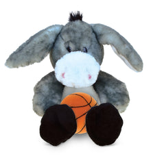 SUPER SOFT PLUSH - SITTING GREY DONKEY WITH BASKETBALL PLUSH