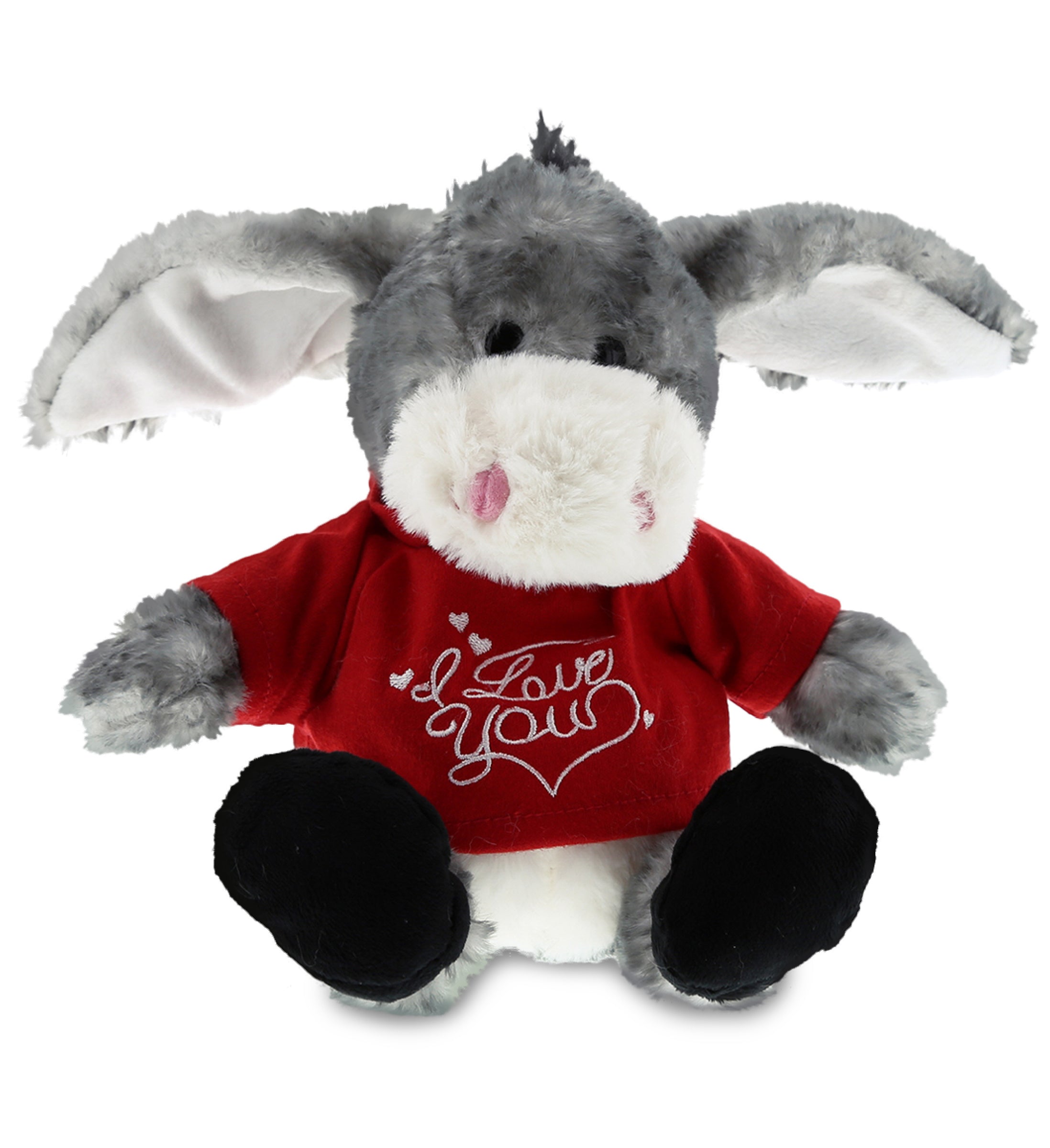 PLUSH I LOVE YOU RED SHIRT- SUPER SOFT PLUSH - SITTING GREY DONKEY