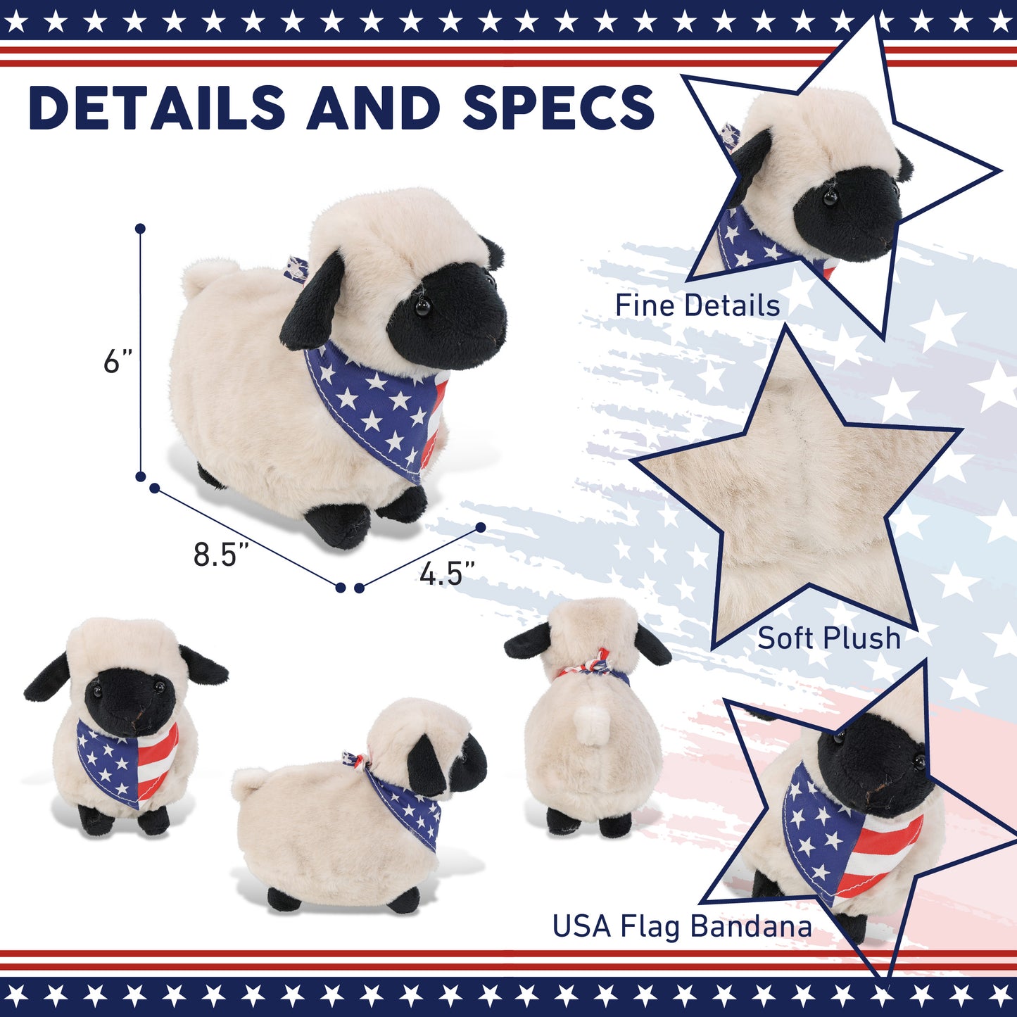 SUPER SOFT PLUSH - VALAIS BLACKNOSE SHEEP WITH USA BANDANA