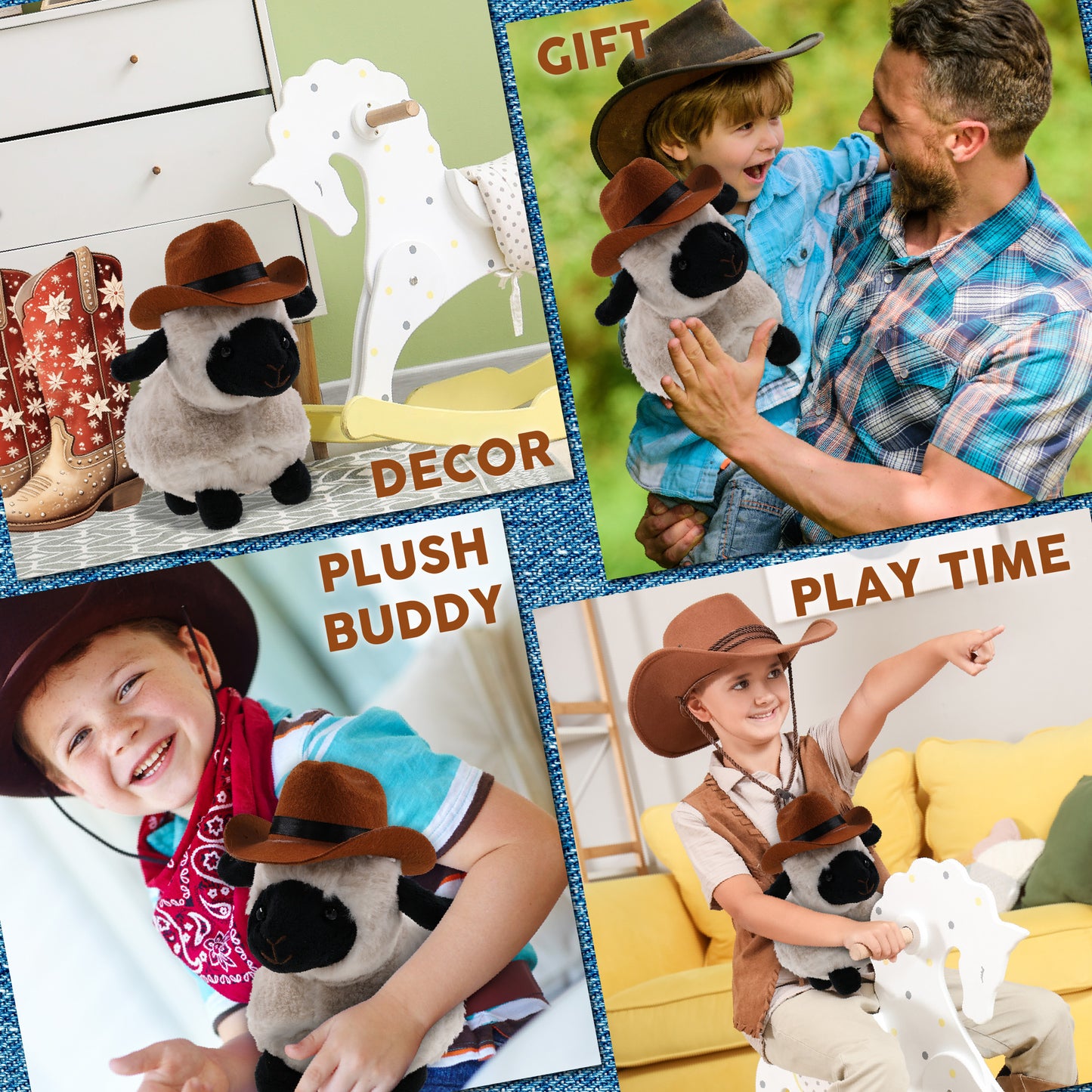 SUPER SOFT PLUSH - VALAIS BLACKNOSE SHEEP With COWBOY Dress Up