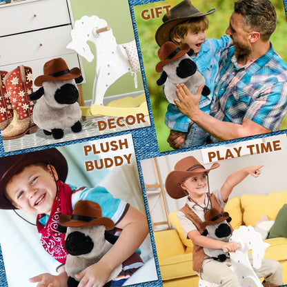 SUPER SOFT PLUSH - VALAIS BLACKNOSE SHEEP With COWBOY Dress Up