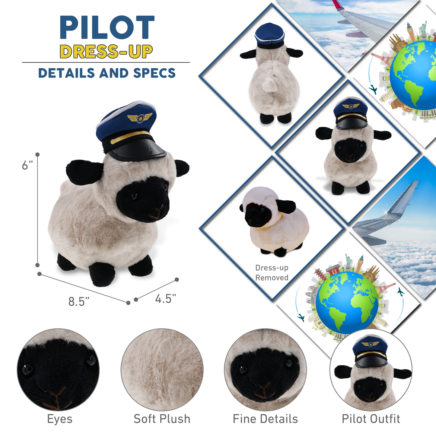 SUPER SOFT PLUSH - VALAIS BLACKNOSE SHEEP PILOT DRESS UP