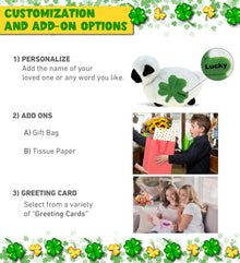 DolliBu Valais Blacknose Sheep Stuffed Toy with Green Plush Shamrock - 8.5 Inch