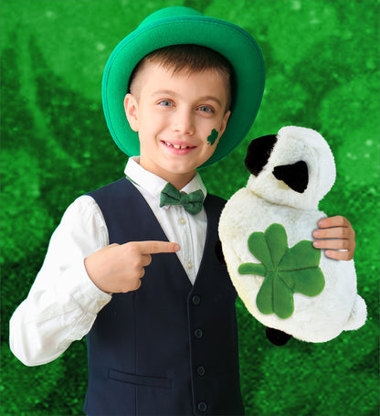 DolliBu Valais Blacknose Sheep Stuffed Toy with Green Plush Shamrock - 8.5 Inch