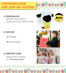 DolliBu Cute Valais Blacknose Sheep with Yellow Easter Egg Plush - 8.5 Inches