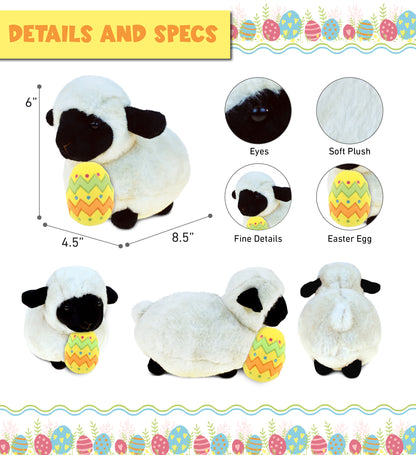 DolliBu Cute Valais Blacknose Sheep with Yellow Easter Egg Plush - 8.5 Inches
