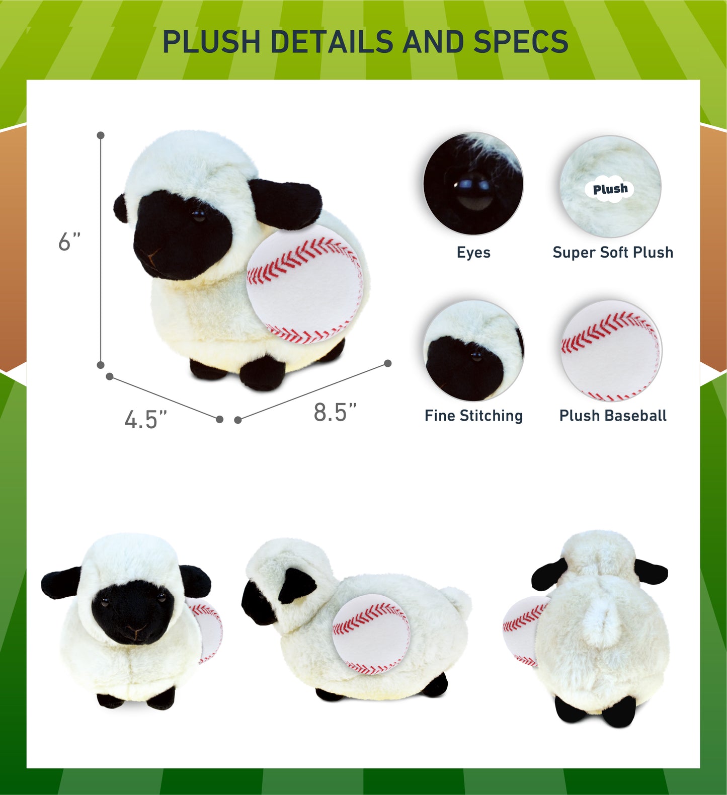 SUPER SOFT PLUSH - VALAIS BLACKNOSE SHEEP WITH BASEBALL PLUSH
