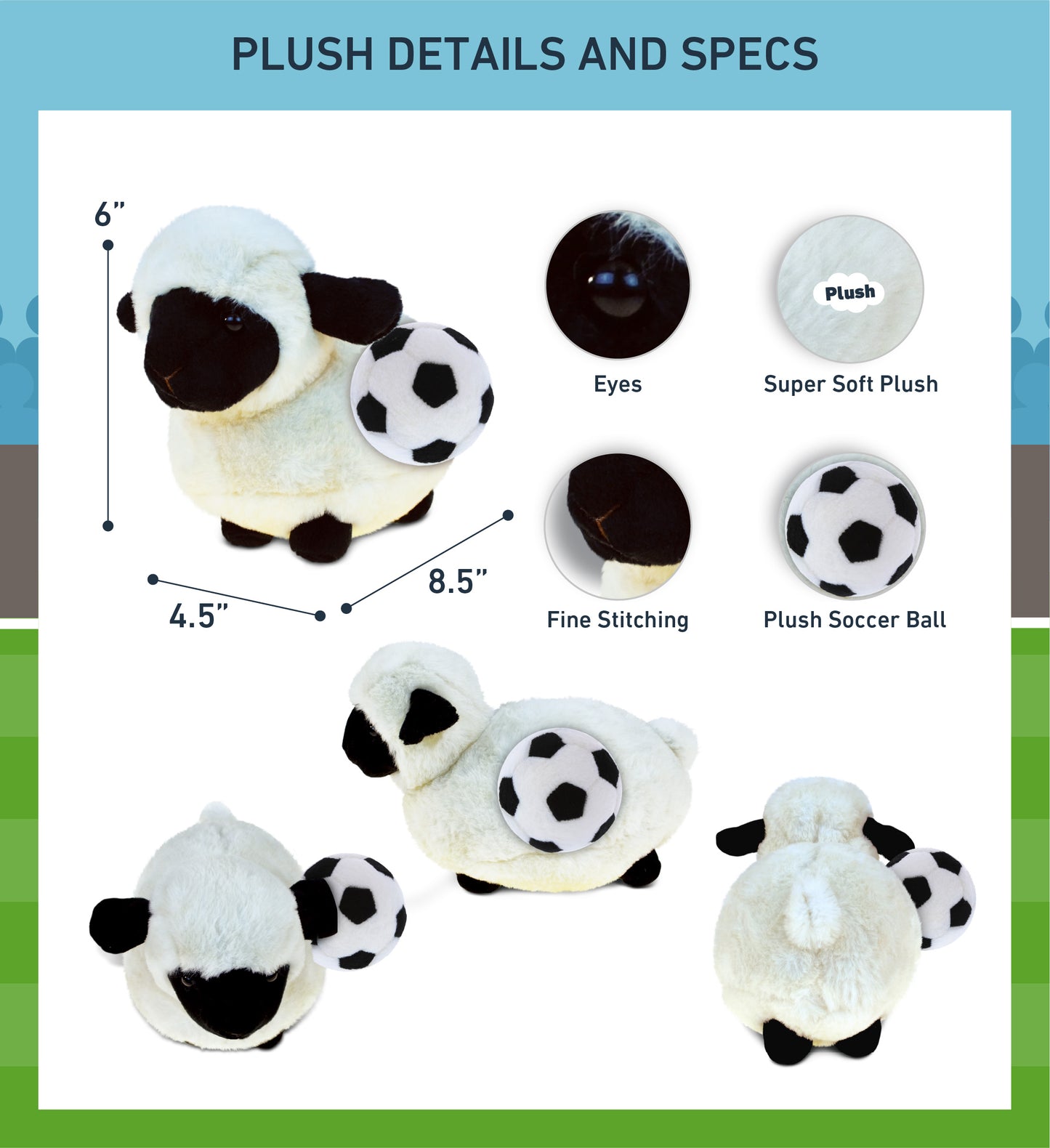SUPER SOFT PLUSH - VALAIS BLACKNOSE SHEEP WITH SOCCER PLUSH