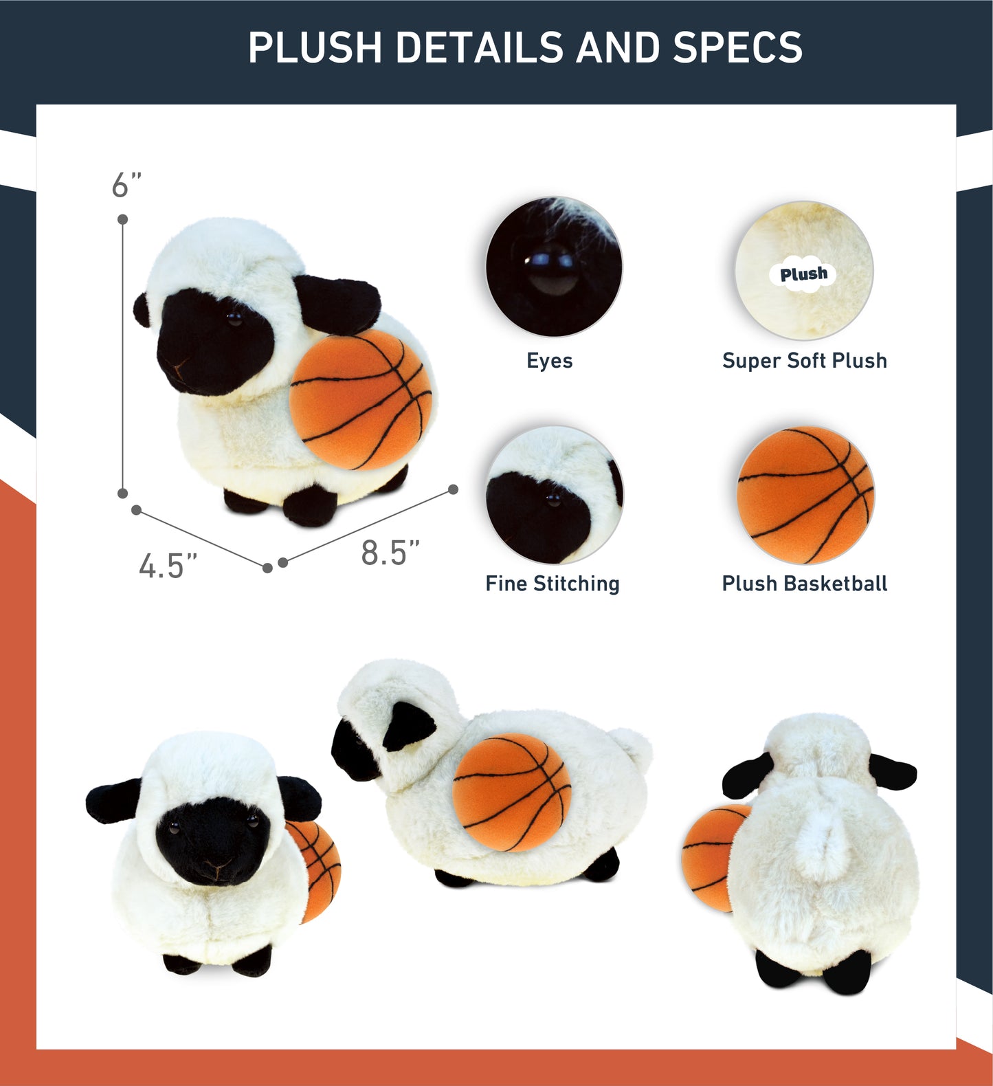 SUPER SOFT PLUSH - VALAIS BLACKNOSE SHEEP WITH BASKETBALL PLUSH