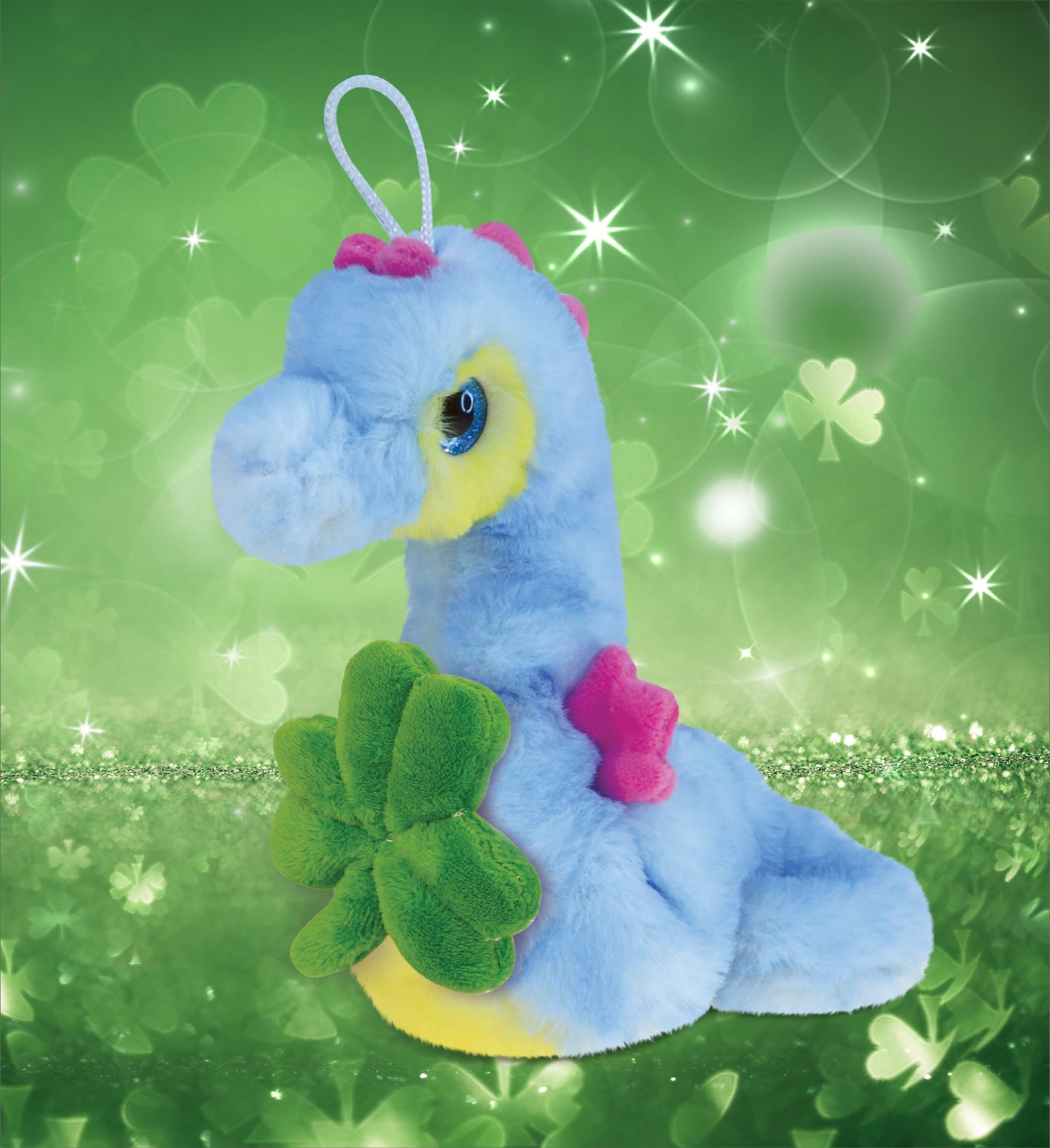 DolliBu Blue Seahorse Stuffed Animal with Green Plush Shamrock - 8.5 Inches
