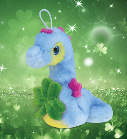 DolliBu Blue Seahorse Stuffed Animal with Green Plush Shamrock - 8.5 Inches
