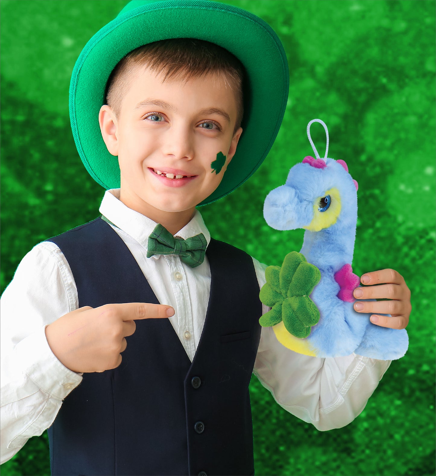 DolliBu Blue Seahorse Stuffed Animal with Green Plush Shamrock - 8.5 Inches